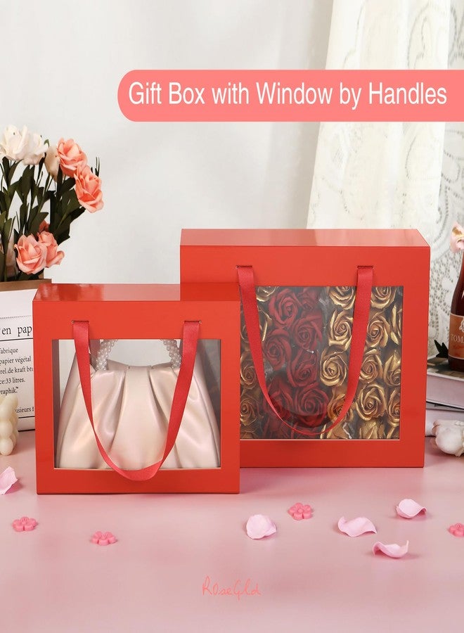 ROSEGLD Large Gift Box with Window by Handle 13.5x9x4.1 Inches, Clear Gift Box with Handle, Bridesmaid Proposal Box, Magnetic Gift Box for Present (Glossy Red) - Image 4