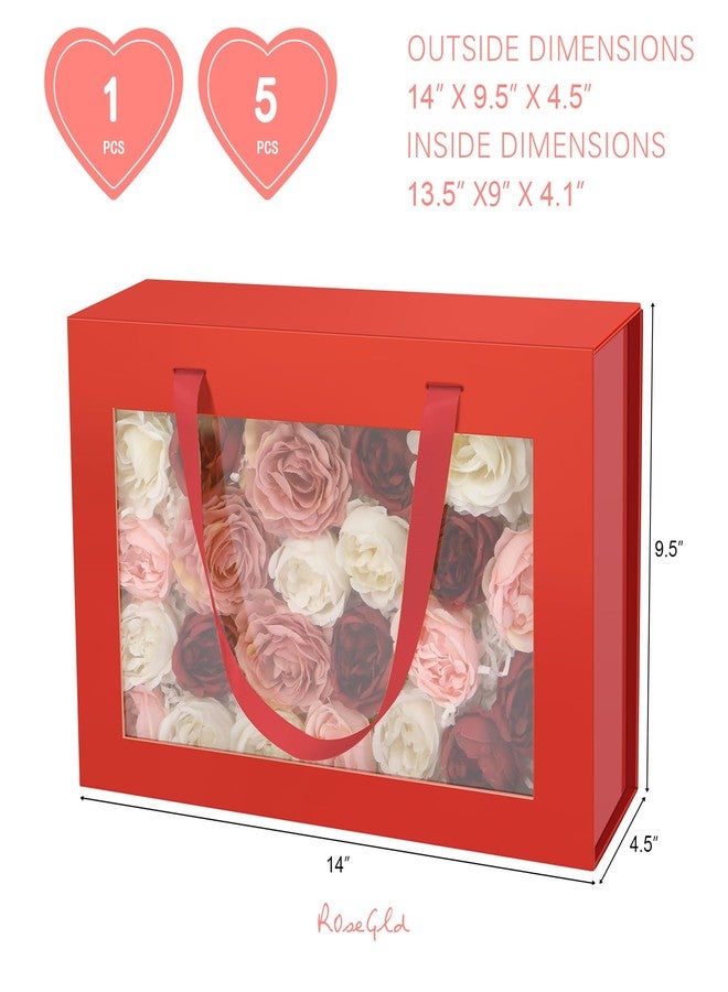 ROSEGLD Large Gift Box with Window by Handle 13.5x9x4.1 Inches, Clear Gift Box with Handle, Bridesmaid Proposal Box, Magnetic Gift Box for Present (Glossy Red) - Image 5