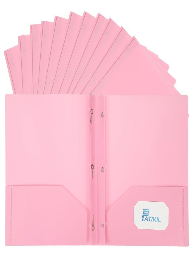 PATIKIL Pocket Folders with Prongs, 24 Pcs Heavy Duty Plastic Pocket Folders with 3 Fasteners Fit Letter Size Paper for Resume Documents Files Letters, Pink - Image 1