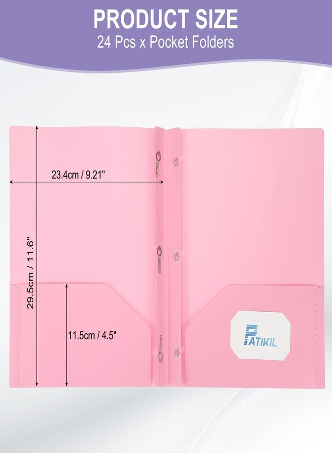 PATIKIL Pocket Folders with Prongs, 24 Pcs Heavy Duty Plastic Pocket Folders with 3 Fasteners Fit Letter Size Paper for Resume Documents Files Letters, Pink - Image 2