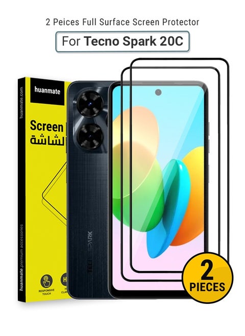 2 Pieces Tecno Spark 20C Screen Protector – Premium Edge to Edge Tempered Glass, High Transparency, Delicate Touch, Anti-Explosion, Smooth Arc Edges, Easy Installation