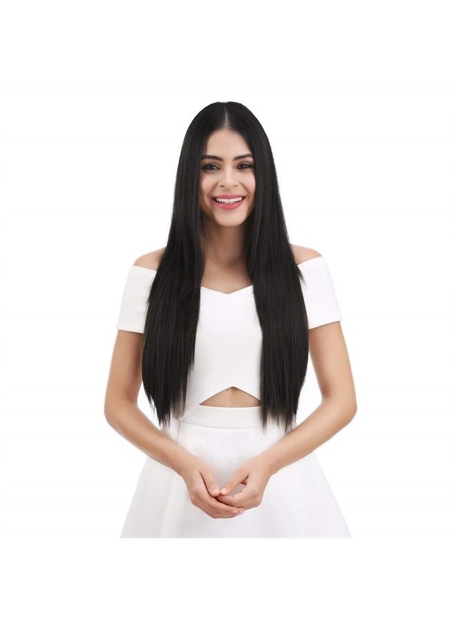 REECHO 16" Straight Short 4 PCS Set Thick Clip in on Hair Extensions Natural Black - Image 4