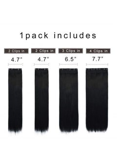 REECHO 16" Straight Short 4 PCS Set Thick Clip in on Hair Extensions Natural Black  - Image 2