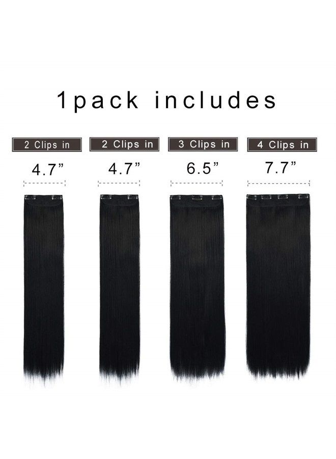 REECHO 16" Straight Short 4 PCS Set Thick Clip in on Hair Extensions Natural Black - Image 2