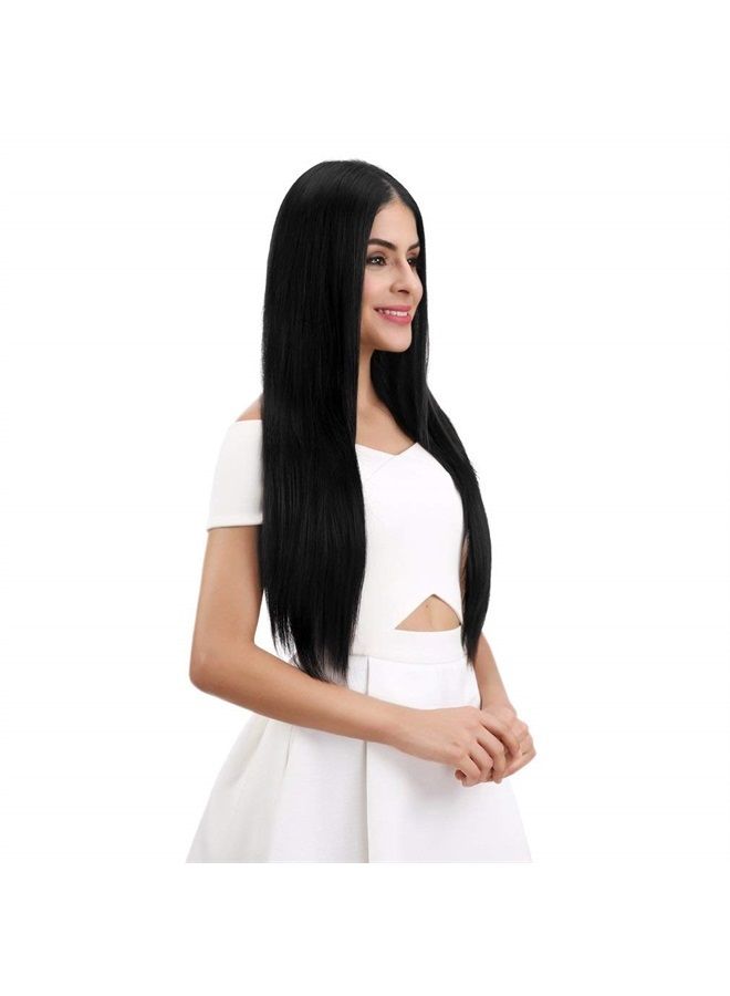 REECHO 16" Straight Short 4 PCS Set Thick Clip in on Hair Extensions Natural Black - Image 5