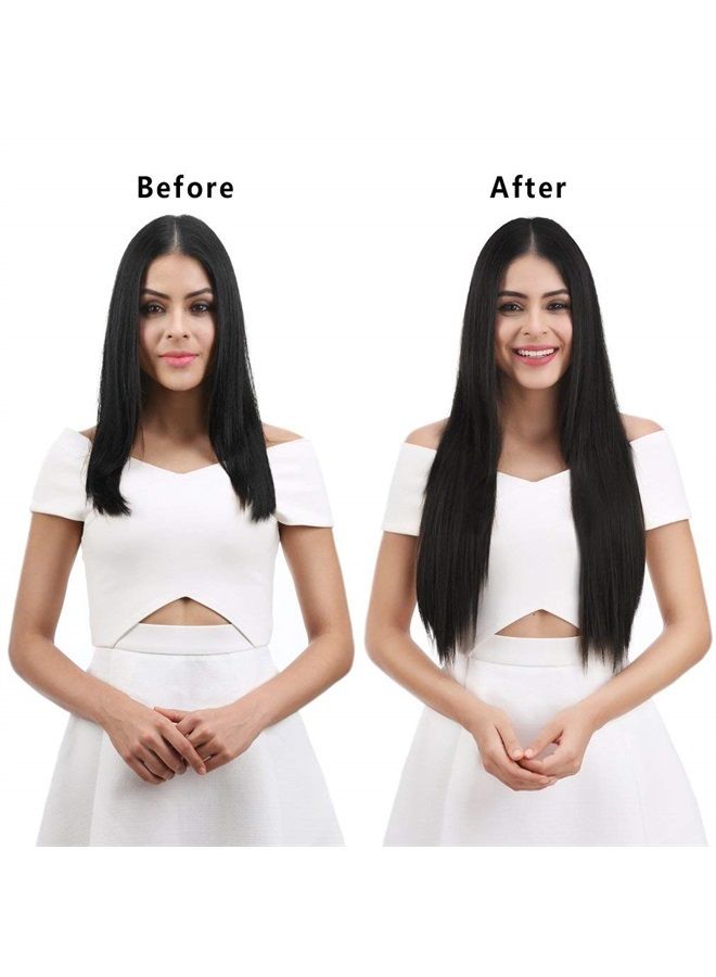 REECHO 16" Straight Short 4 PCS Set Thick Clip in on Hair Extensions Natural Black - Image 3