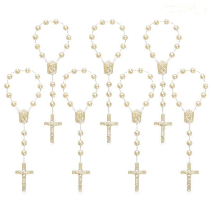 30 PC WHITE BAPTISM CONDUCIVE TO SEVENCOLOR ACCENT MINI ROSARY AB ACRYLIC BEADSRECUERDITOS DE BAUTISMOCHRISTENING FAVORSDECENARIOSTEN YEARSFINGER ROSARY IVORY