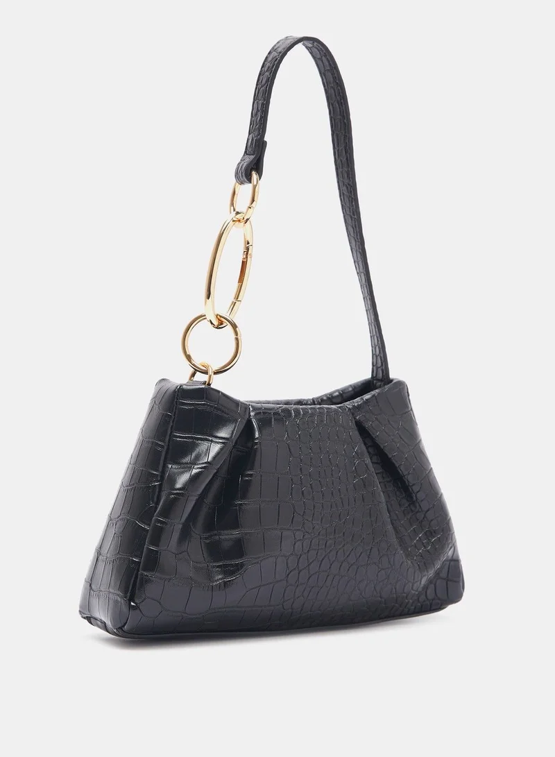 shoexpress Textured Shoulder Bag with Chain Accent and Button Closure