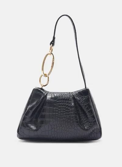 shoexpress Textured Shoulder Bag with Chain Accent and Button Closure