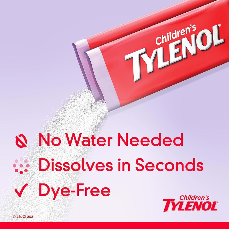 Tylenol Childrens Tylenol Dissolve Packs with 160 mg Acetaminophen Pain Reliever  Fever Reducer Kids Powder Packets for Cold  Flu Symptom Relief Ibuprofen  DyeFree Wild Berry 18 ct - Image 2
