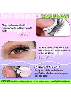 Zegaine Self Adhesive Lashes Cat Eye Lashes Wispy Self Adhesive Eyelashes No Glue Needed D Curl Reusable Fluffy Strip Lashes Without Eyeliner Cat Eye False Eyelashes Natural Look 5 Pairs By Zegaine  - Image 3