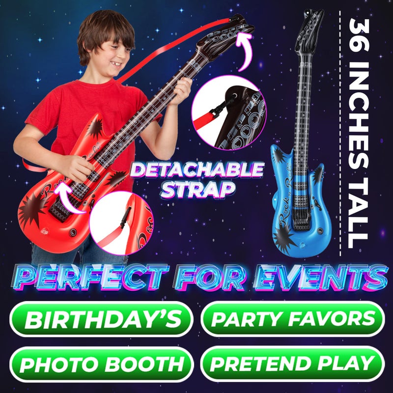Bedwina Inflatable Guitars For Kids - (Pack Of 12) 36-Inch Neon Blow Up Guitar Instruments  Party Favors  Giveaways  Dj-Props  Photo-Booth  Birthdays  Rock Star  Rock And Roll Party Decorations - Image 4