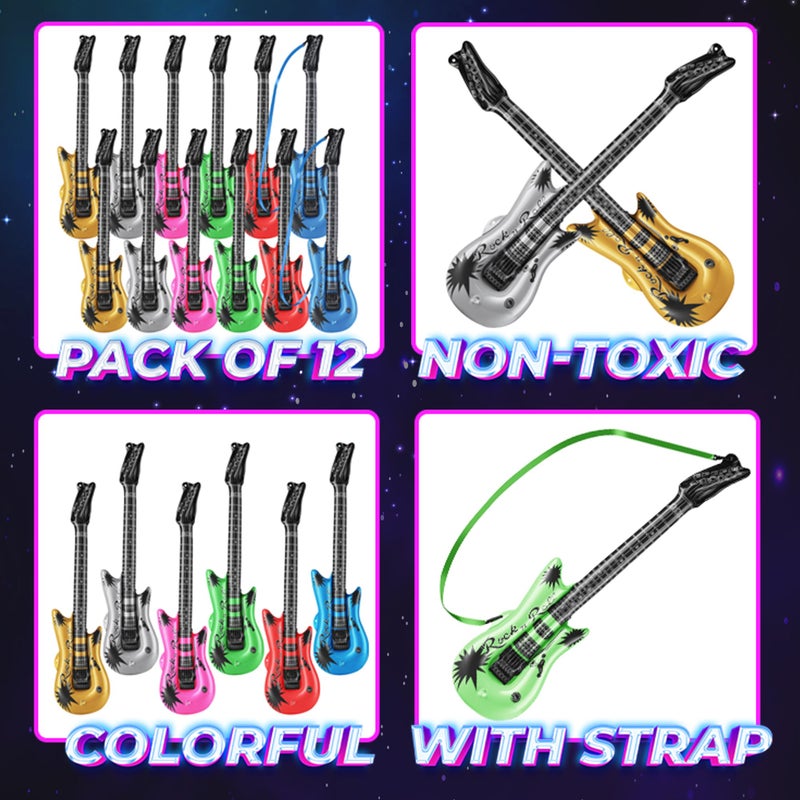 Bedwina Inflatable Guitars For Kids - (Pack Of 12) 36-Inch Neon Blow Up Guitar Instruments  Party Favors  Giveaways  Dj-Props  Photo-Booth  Birthdays  Rock Star  Rock And Roll Party Decorations - Image 2