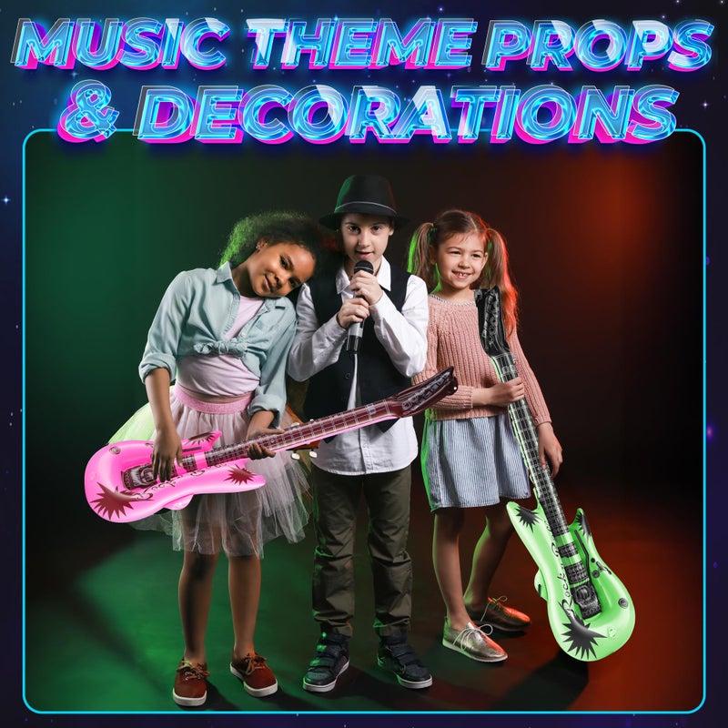 Bedwina Inflatable Guitars For Kids - (Pack Of 12) 36-Inch Neon Blow Up Guitar Instruments  Party Favors  Giveaways  Dj-Props  Photo-Booth  Birthdays  Rock Star  Rock And Roll Party Decorations - Image 3