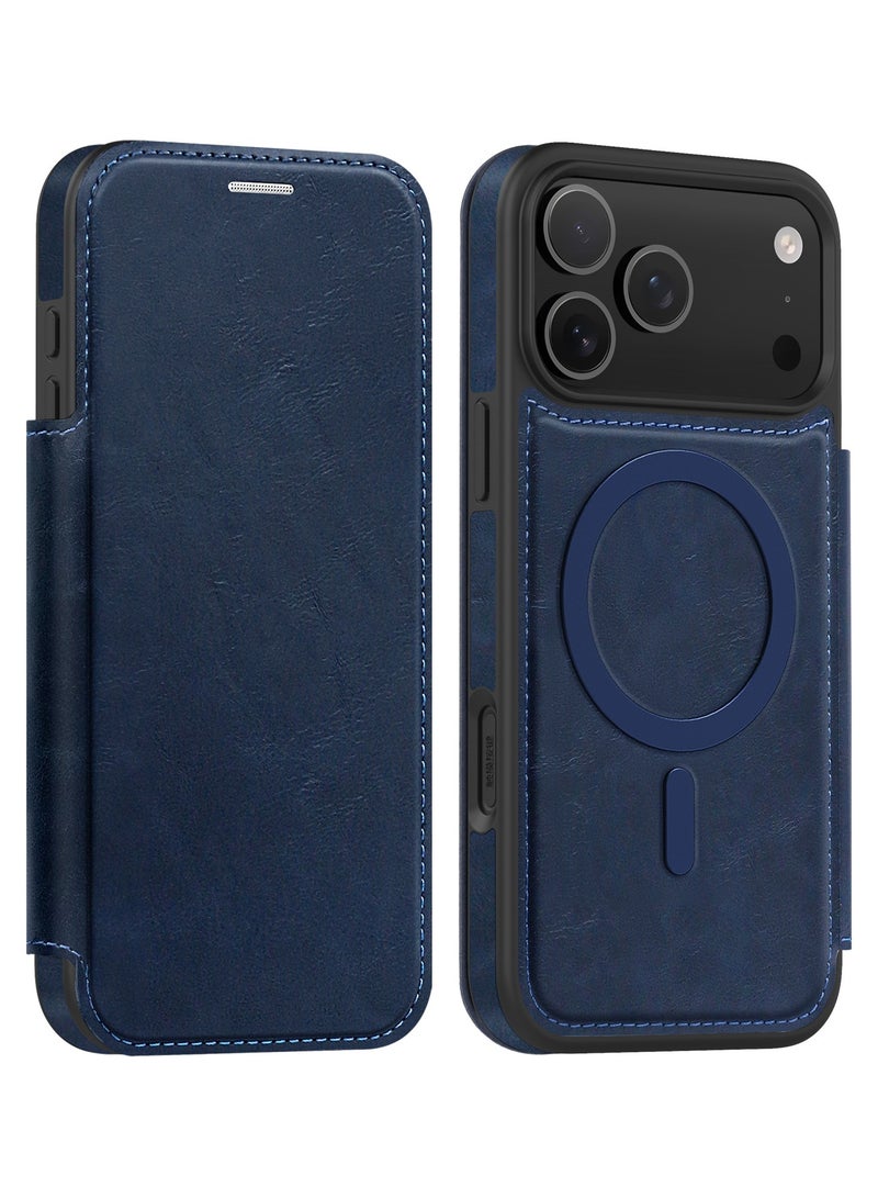 ICARLUS For iPhone 17 Pro Max Case Compatible with MagSafe RFID Blocking Card Holder Leather Phone Cover - Blue - Image 1