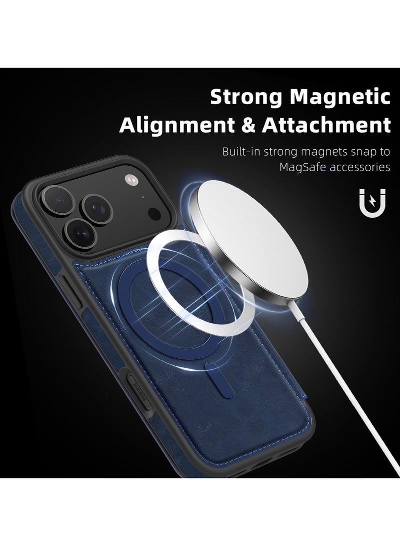 ICARLUS For iPhone 17 Pro Max Case Compatible with MagSafe RFID Blocking Card Holder Leather Phone Cover - Blue - Image 4