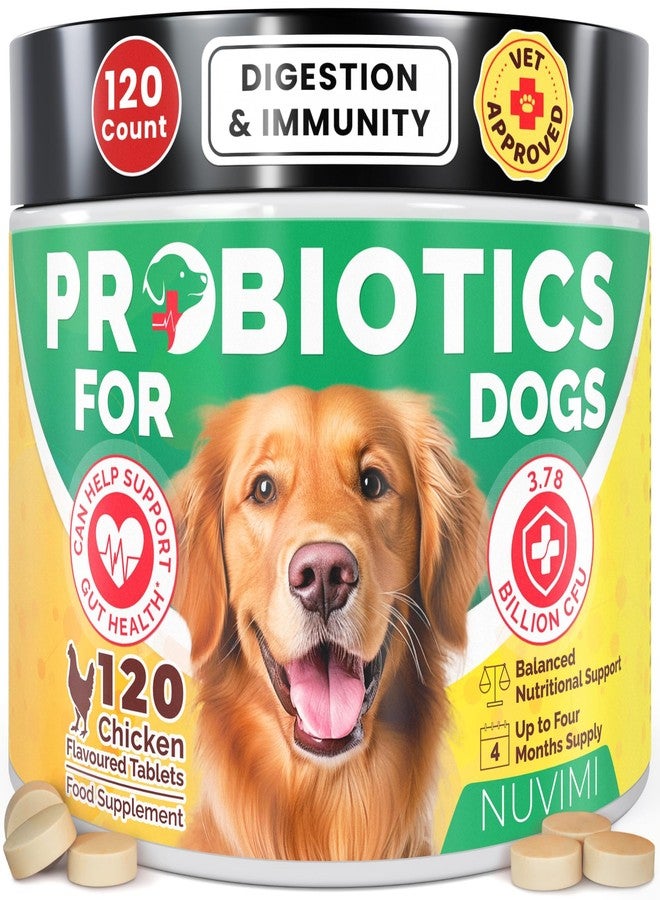 NUVIMI Probiotics for Dogs - Dog Probiotic & Prebiotic Tablets - Digestive Support Supplement for Gut Health, Tummy Relief, Itching, Diarrhea, Allergies, Bad Breath - 120 Chicken Flavor - Image 1