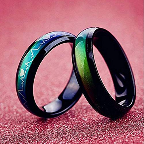 Peora Titanium Steel Emotional Change Color Temperature Feeling Heartbeat ECG Mood Couple Rings for Lovers Wedding Anniversary Valentine Gift Jewellery Sets for Women and Men - Image 3