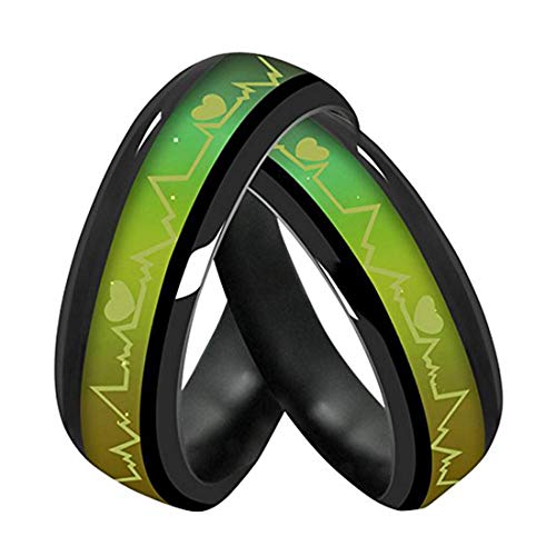 Peora Titanium Steel Emotional Change Color Temperature Feeling Heartbeat ECG Mood Couple Rings for Lovers Wedding Anniversary Valentine Gift Jewellery Sets for Women and Men - Image 1
