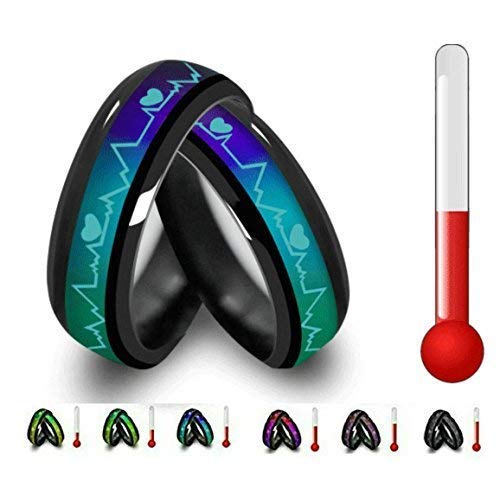 Peora Titanium Steel Emotional Change Color Temperature Feeling Heartbeat ECG Mood Couple Rings for Lovers Wedding Anniversary Valentine Gift Jewellery Sets for Women and Men - Image 4