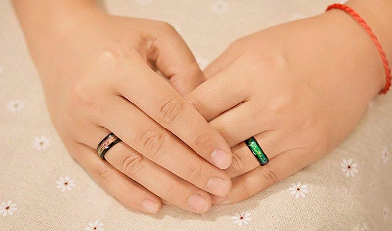 Peora Titanium Steel Emotional Change Color Temperature Feeling Heartbeat ECG Mood Couple Rings for Lovers Wedding Anniversary Valentine Gift Jewellery Sets for Women and Men - Image 2