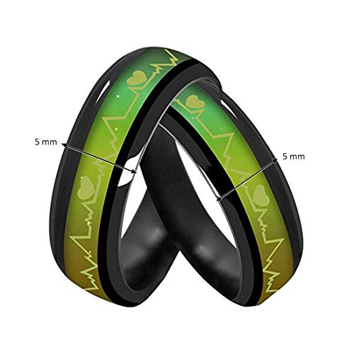 Peora Titanium Steel Emotional Change Color Temperature Feeling Heartbeat ECG Mood Couple Rings for Lovers Wedding Anniversary Valentine Gift Jewellery Sets for Women and Men - Image 5