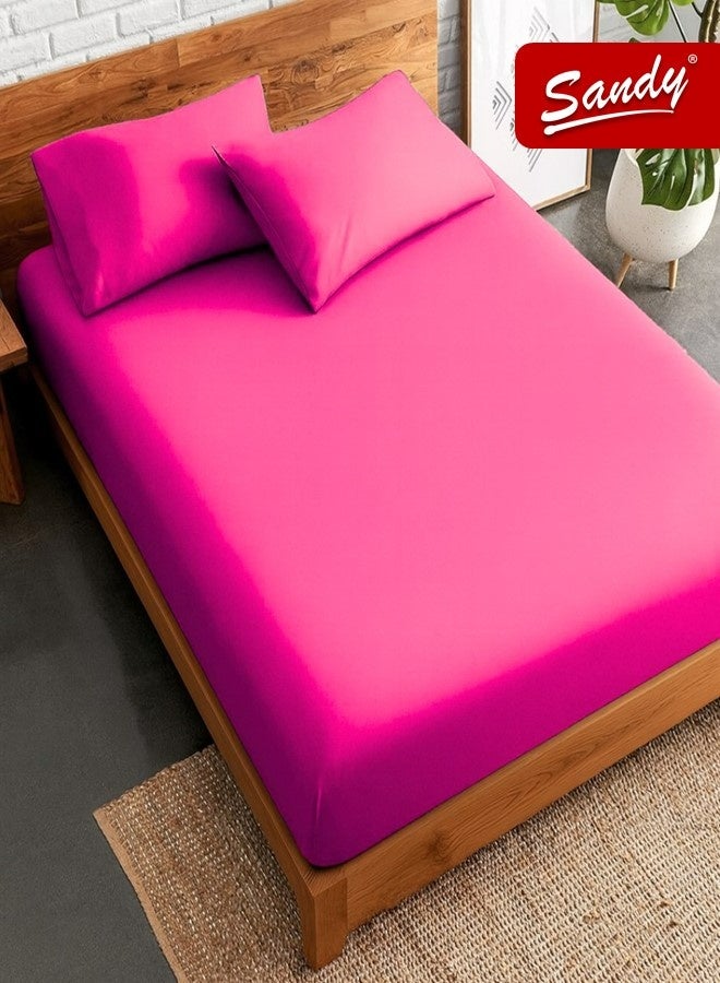 ساندي طقم شرشف مطاط ساندي فاخر بجودة الفنادق مع أغطية وسادة، طقم من 3 قطع، شديد النعومة وجيد التهوية وبارد, مقاس مزدوج كينج نفرين 200 × 200 سم, فوشي - Image 1
