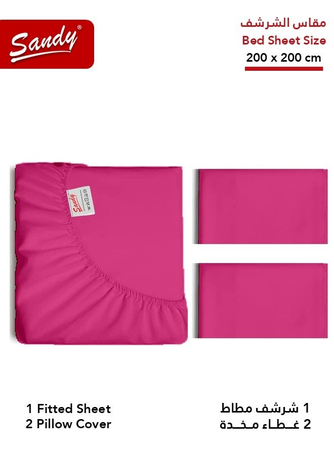ساندي طقم شرشف مطاط ساندي فاخر بجودة الفنادق مع أغطية وسادة، طقم من 3 قطع، شديد النعومة وجيد التهوية وبارد, مقاس مزدوج كينج نفرين 200 × 200 سم, فوشي - Image 2