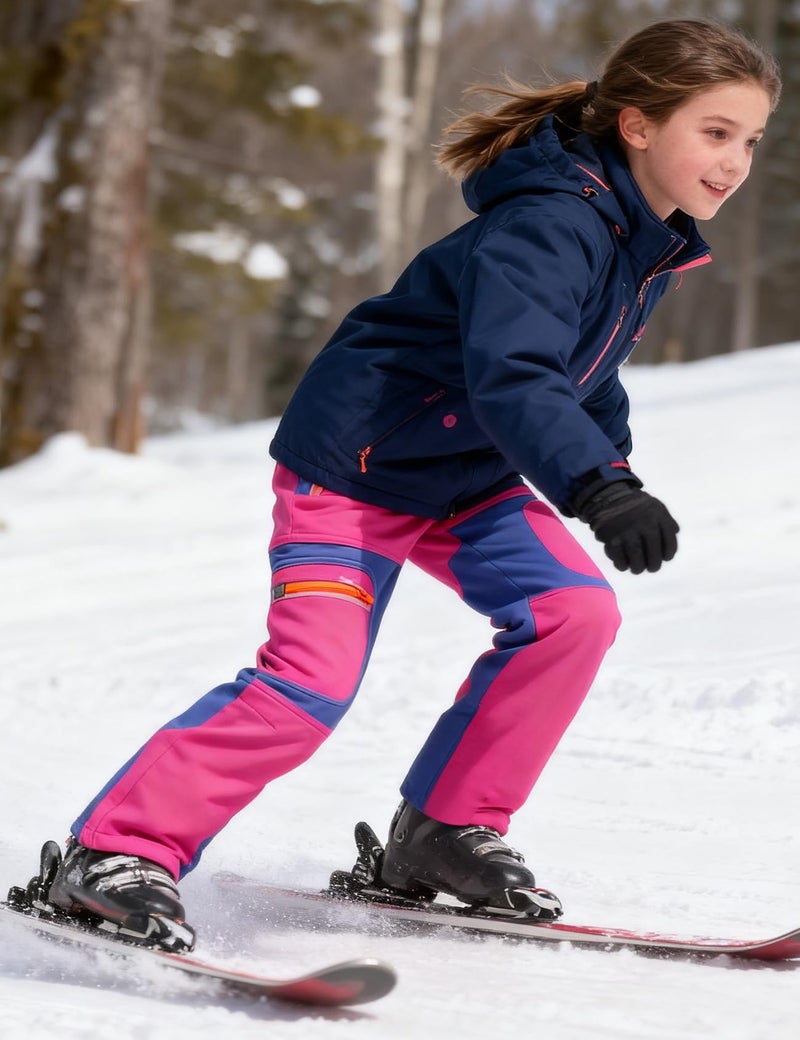 Arssm Kids Boy's Snow Pants Youth Fleece Lind Hiking Pants Softshell Winter Warm Insulated Trousers(Pink-9-10Y) - Image 3