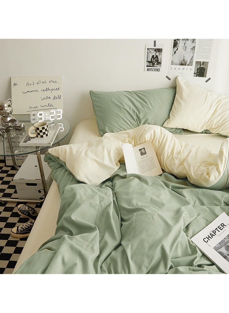 INFOSUN Duvet Cover Set Queen Size 4 Pcs, Include 1 Quilt Cover 200 x 230cm & 2 Pillow Cases 48 x 74cm & 1 Bedsheet 235 x 250cm, Super Soft Quality Cotton Bedding Set, NO Comforter - Matcha Orange - Image 2