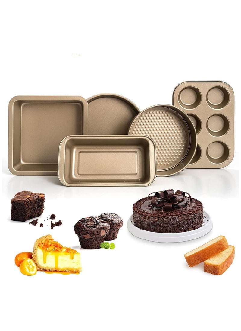 Arabest 5 Piece Baking Pans Set, Carbon Steel Non-Stick Coating Oven Baking Sheet Set with Bread Pan, Cookie Sheet, Pizza Pan, Cake Pan and Muffin Pan, Bakeware Set for Baking  - Image 1