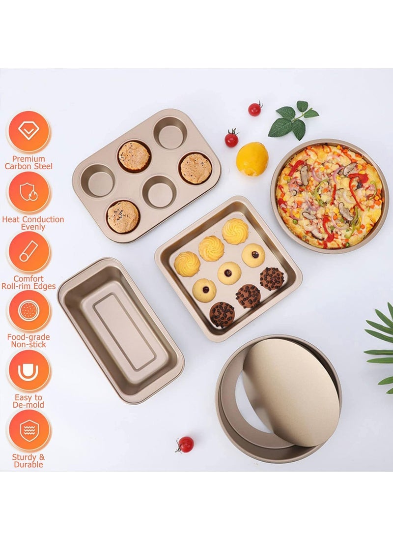 Arabest 5 Piece Baking Pans Set, Carbon Steel Non-Stick Coating Oven Baking Sheet Set with Bread Pan, Cookie Sheet, Pizza Pan, Cake Pan and Muffin Pan, Bakeware Set for Baking  - Image 2