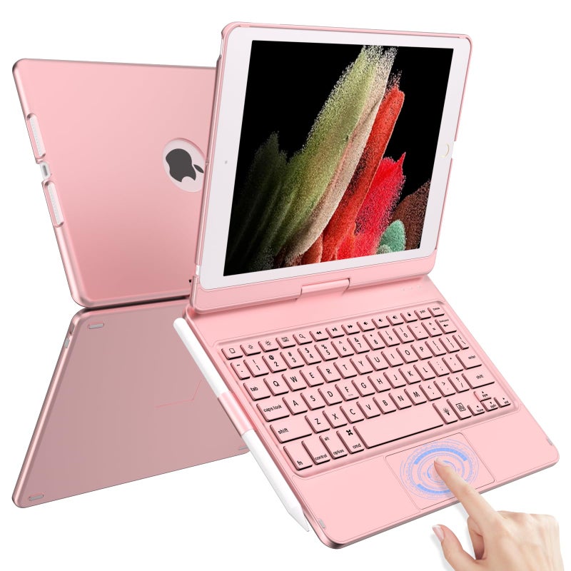 TQQ Keyboard Case for iPad 9th Generation with Multi-Touch Precision Trackpad, 10 Color Backlight, 360° Rotatable, Thin & Light, Compatible with iPad 9th Gen (2021), 8th Gen (2020) and 7th Gen (2019) - Image 1