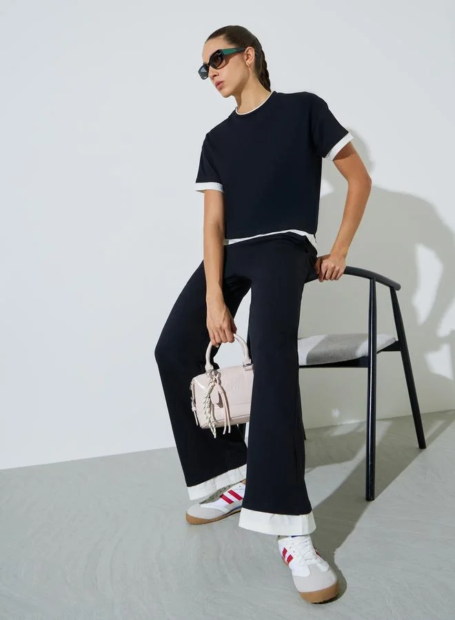 ستايلي Contrast Trim Short Sleeves T-Shirt and Joggers Co-Ords