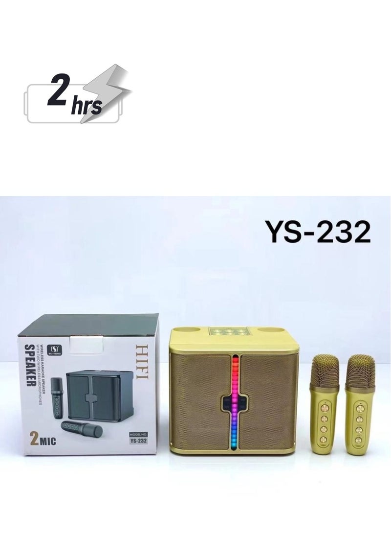SU.YOSD YS-232 Light Wireless Karaoke Speaker Small Stereo Bluetooth Speaker With Double Wireless Microphones Golden - Image 1