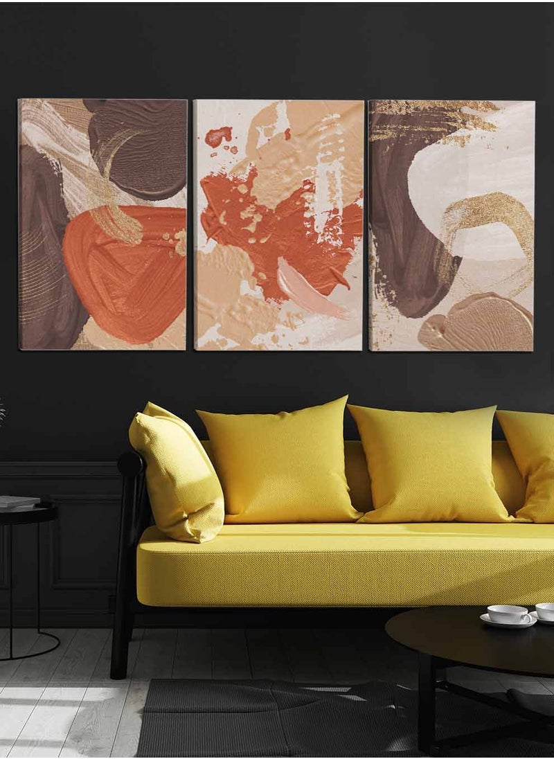 LOWHA Set Of 3 Framed Canvas Wall Arts Stretched Over Wooden Frame, Abstract Terracotta Paintings, For Home, Living Room, Office Decor  - Image 1