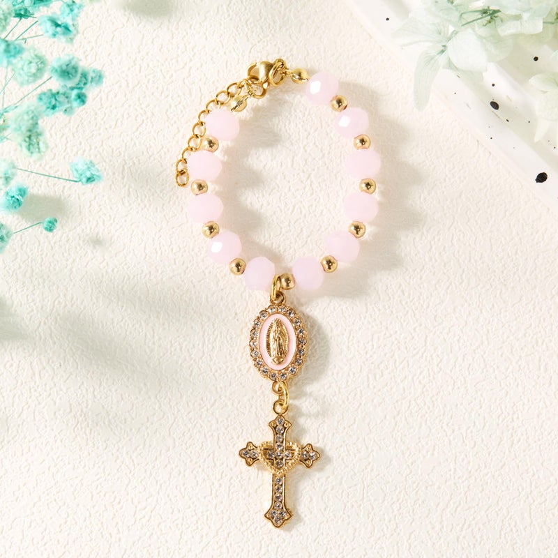 Dvehdbay Steering Wheel Rosary Charm Accessory - Virgin Mary Steering Wheel Charm, Pink Rosary for Cars, Religious Virgen De Guadalupe Rear View Mirror Accessories, Virgin Mary Catholic Gifts for Women - Image 5