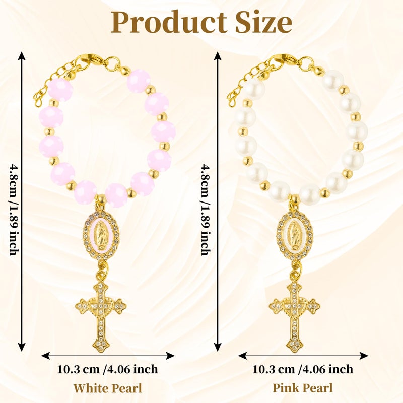 Dvehdbay Steering Wheel Rosary Charm Accessory - Virgin Mary Steering Wheel Charm, Pink Rosary for Cars, Religious Virgen De Guadalupe Rear View Mirror Accessories, Virgin Mary Catholic Gifts for Women - Image 4