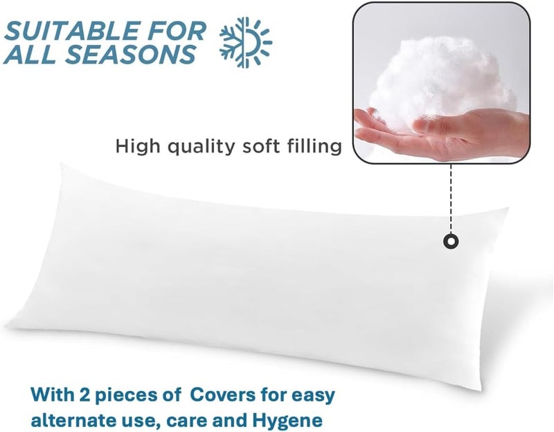 Eminence Home Sirri 3-Piece White Body Pillow Set, 50x150cm, Hypoallergenic Fiber Filling - Image 2