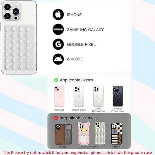 Rookii 3 PCS Double Sided Phone Suction Pad,Sticky Phone Case for Wall ands-Free Fidget Toy Mirror Shower,Suction Cup Holder for Car Mobile Power Supplies (Black White Pink) - Image 4