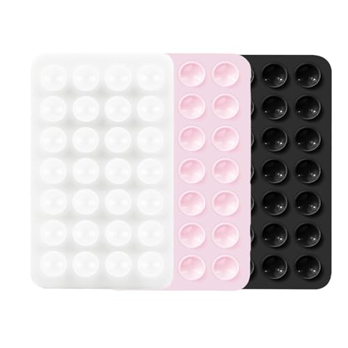 Rookii 3 PCS Double Sided Phone Suction Pad,Sticky Phone Case for Wall ands-Free Fidget Toy Mirror Shower,Suction Cup Holder for Car Mobile Power Supplies (Black White Pink) - Image 1