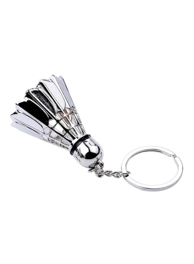 NIBEMINENT 3D Badminton Shaped Key Ring Silver - Image 1