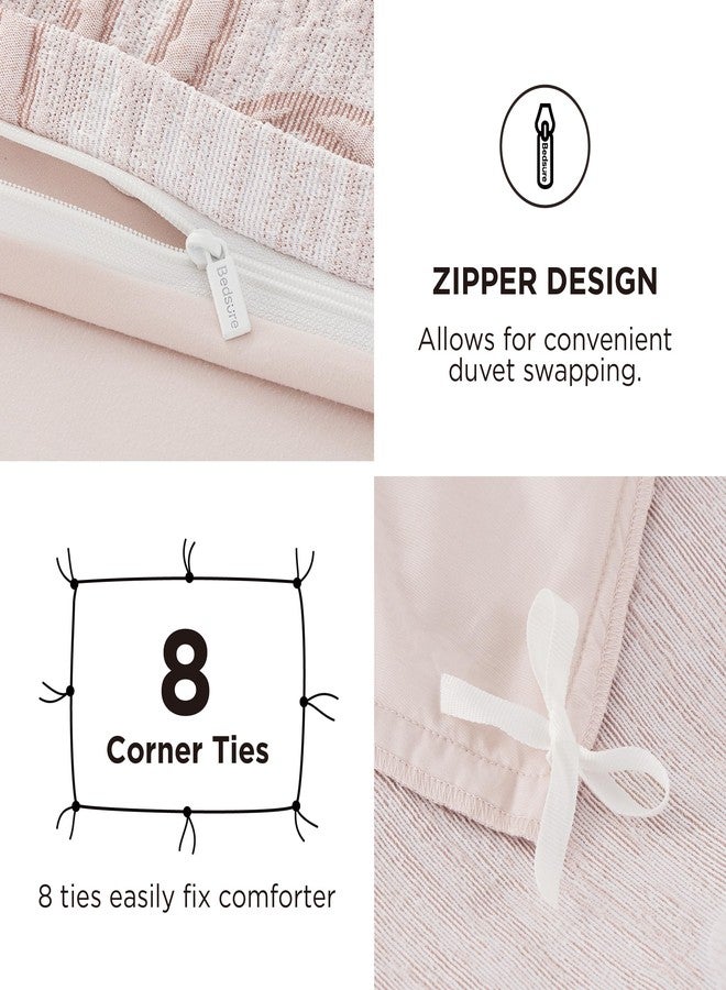 بيد شور طقم غطاء لحاف Bedsure وردي اللون، مقاس كينج، بتصميم جاكار مزين بفيونكة، طقم مفروشات بوهيمي ناعم وأنيق، مصنوع بحرفية فاخرة لغرفة نوم أنيقة، يتضمن غطاء لحاف واحد بمقاس 104 بوصة × 90 بوصة و2 غطاء وسادة. - Image 5