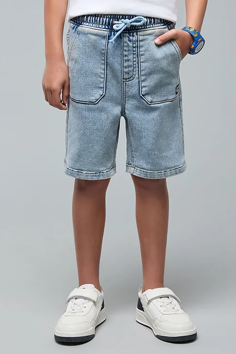 R&B Washed Denim Shorts with Drawstring Waist