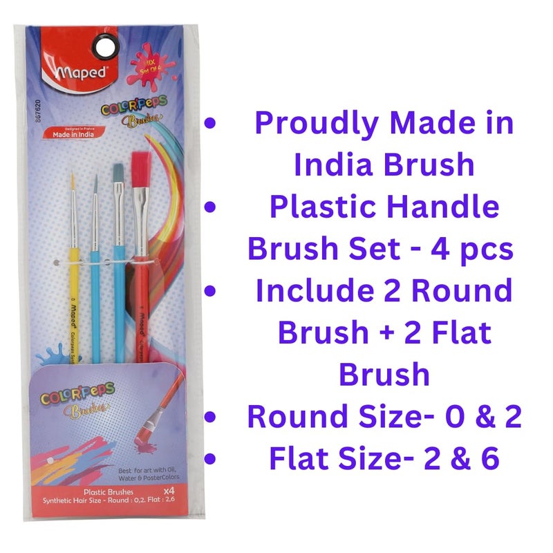 Maped 6pcs Painting Kit - 2 x 8" x 10" Acrylic Canvas Panels & 4 Mix Synthetic Plastic Handle Brushes (Round & Flat) for Kids & Adults - Image 5