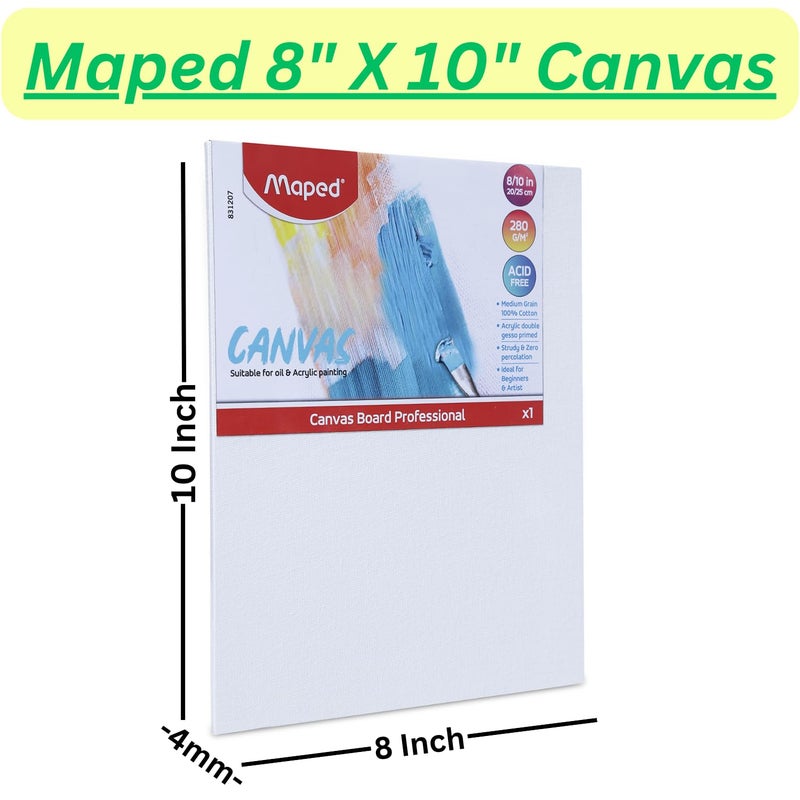 Maped 6pcs Painting Kit - 2 x 8" x 10" Acrylic Canvas Panels & 4 Mix Synthetic Plastic Handle Brushes (Round & Flat) for Kids & Adults - Image 3