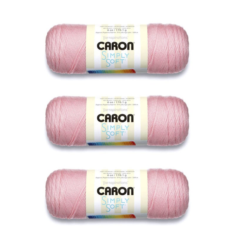 Caron Simply Soft Soft Pink Yarn - 3 Pack of 170g/6oz - Acrylic - 4 Medium (Worsted) - 315 Yards - Knitting/Crochet - Image 1