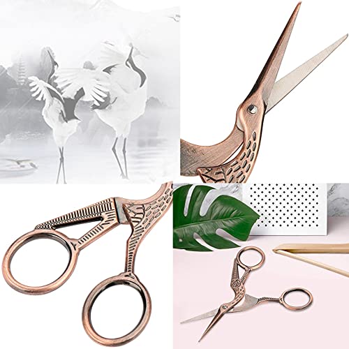 Acronde 2PCS Vintage Stork Shape Sewing Scissors Stainless Steel Tailor Scissors Sharp Sewing Shears for Embroidery, Craft, Art Work & Everyday Use (Brown) - Image 2