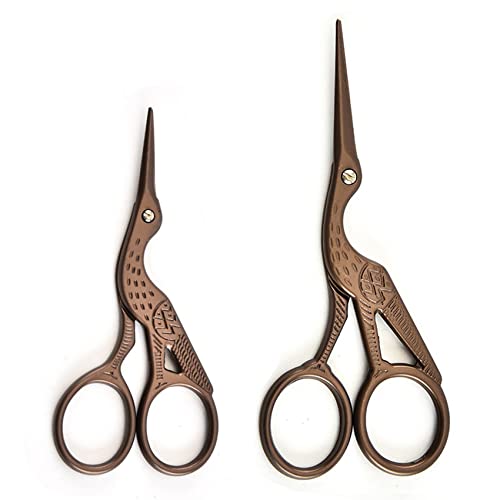 Acronde 2PCS Vintage Stork Shape Sewing Scissors Stainless Steel Tailor Scissors Sharp Sewing Shears for Embroidery, Craft, Art Work & Everyday Use (Brown) - Image 1
