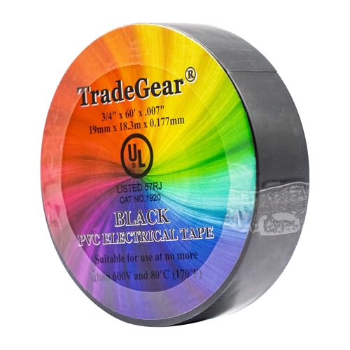 TradeGear Black 1 Pack - UL Listed Colored Electrical Tape, 60 ft x 3/4 in, 600V, Flame Retardant, Waterproof, Rubber Adhesive - Phase Marking, Wire ID, Automotive - Image 4